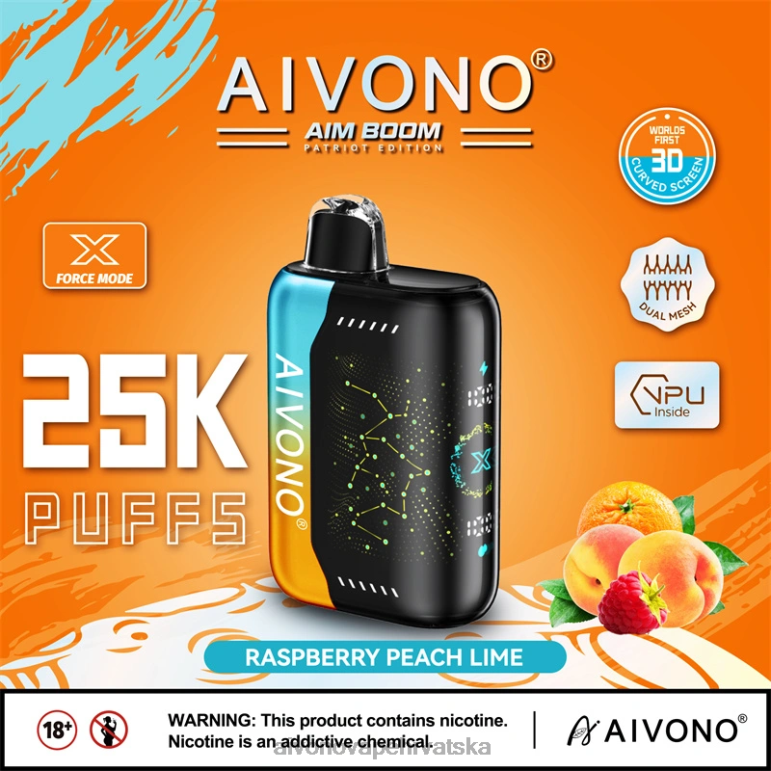 Aivono AIM BOOM 25000 malina breskva limeta - F4042350 Aivono Vape