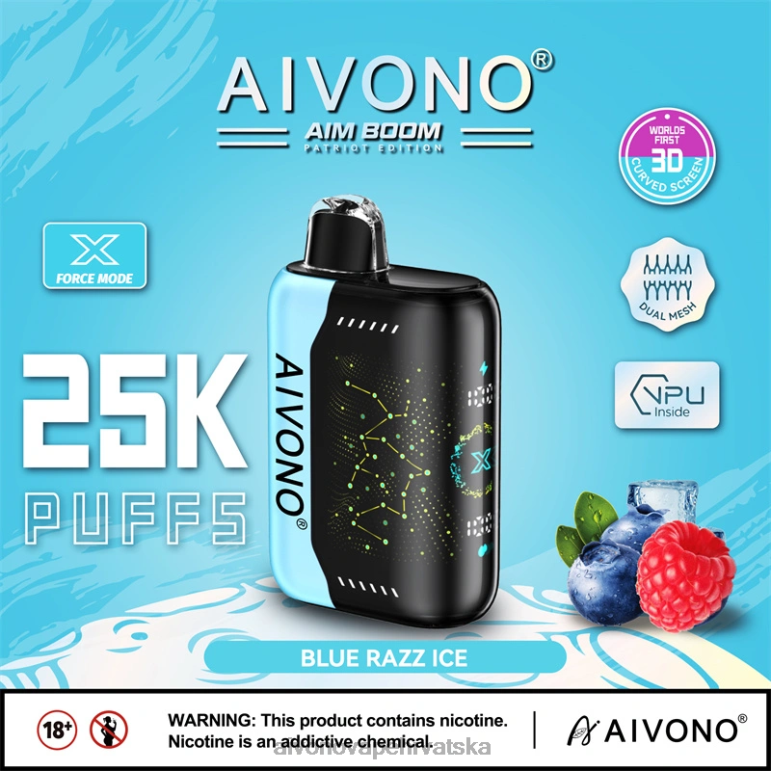 Aivono AIM BOOM 25000 plavi razz led - F4042345 Aivono Vape Price