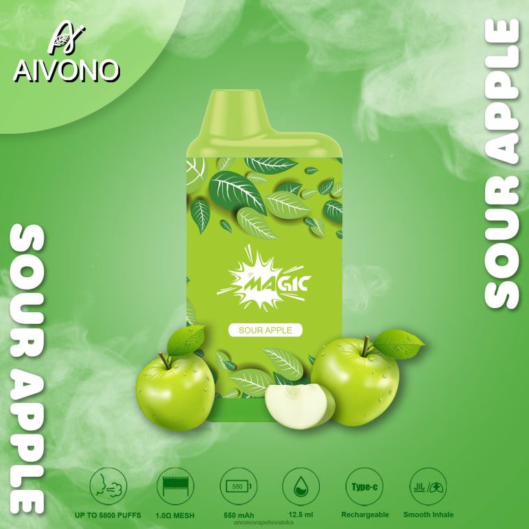Aivono AIM MAGIC 5800 kutija za cigarete kisela jabuka - F404287 Aivono Vape Review