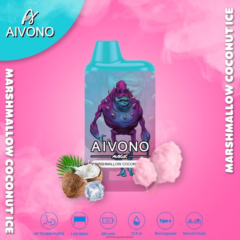 Aivono AIM MAGIC 5800 kutija za cigarete marshmallow kokosov led - F404295 Aivono Vape Review