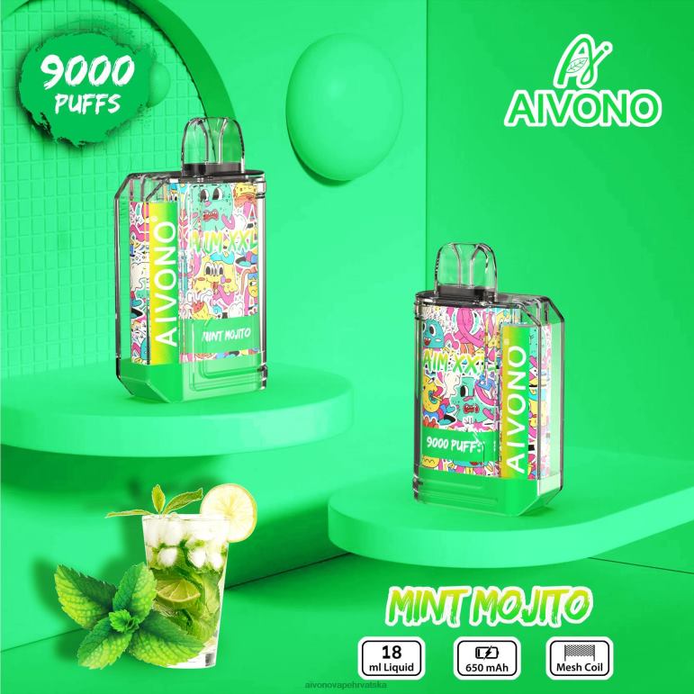 Aivono AIM XXL 9000 prozirna naljepnica za usta mojito od mente - F404255 Aivono Vape Review
