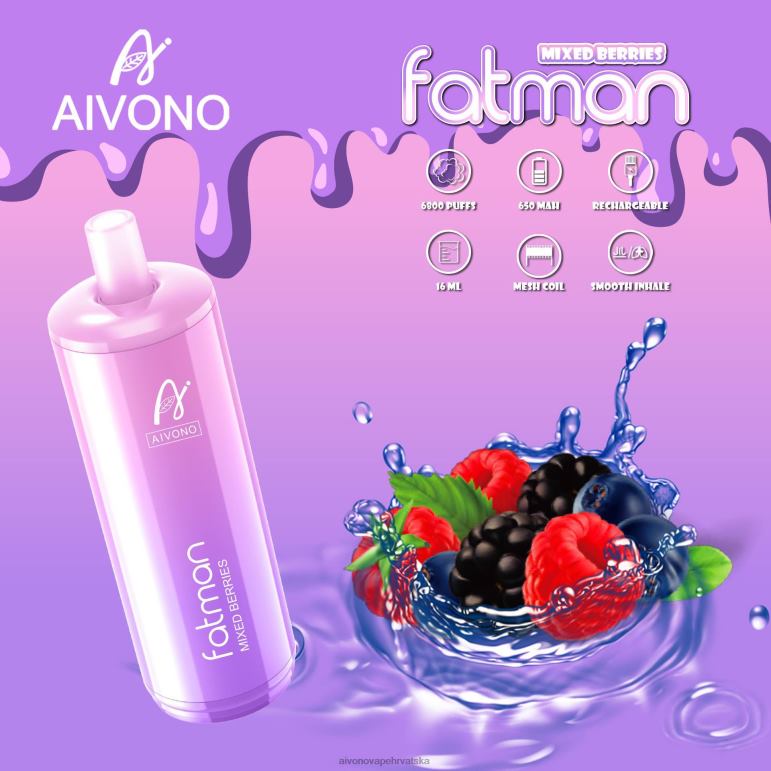 Aivono FATMAN 6800 miješano bobičasto voće - F404227 Aivono Vape Review