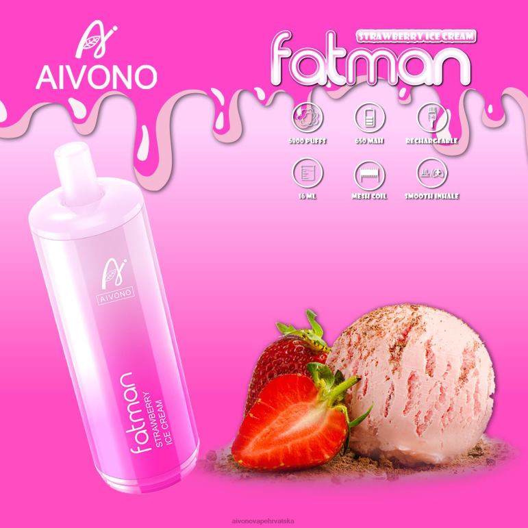 Aivono FATMAN 6800 sladoled od jagoda - F404221 Aivono Vape Price
