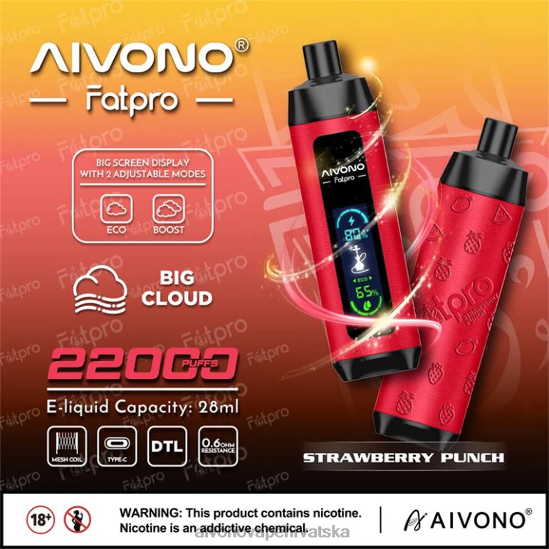 Aivono Fatpro 22000 punč od jagoda - F40428 Aivono Vape Hrvatska