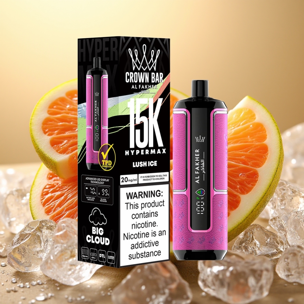 Al Fakher Crown Bar 15K Hypermax Jednokratna Vape DTL 22ml 6mg Leden Plamen