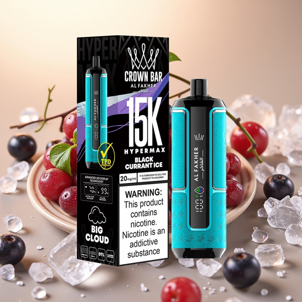 Al Fakher Crown Bar 15K Hypermax Jednokratna Vape Kit 22ml 600mAh Type-C Crni Ribizl Led