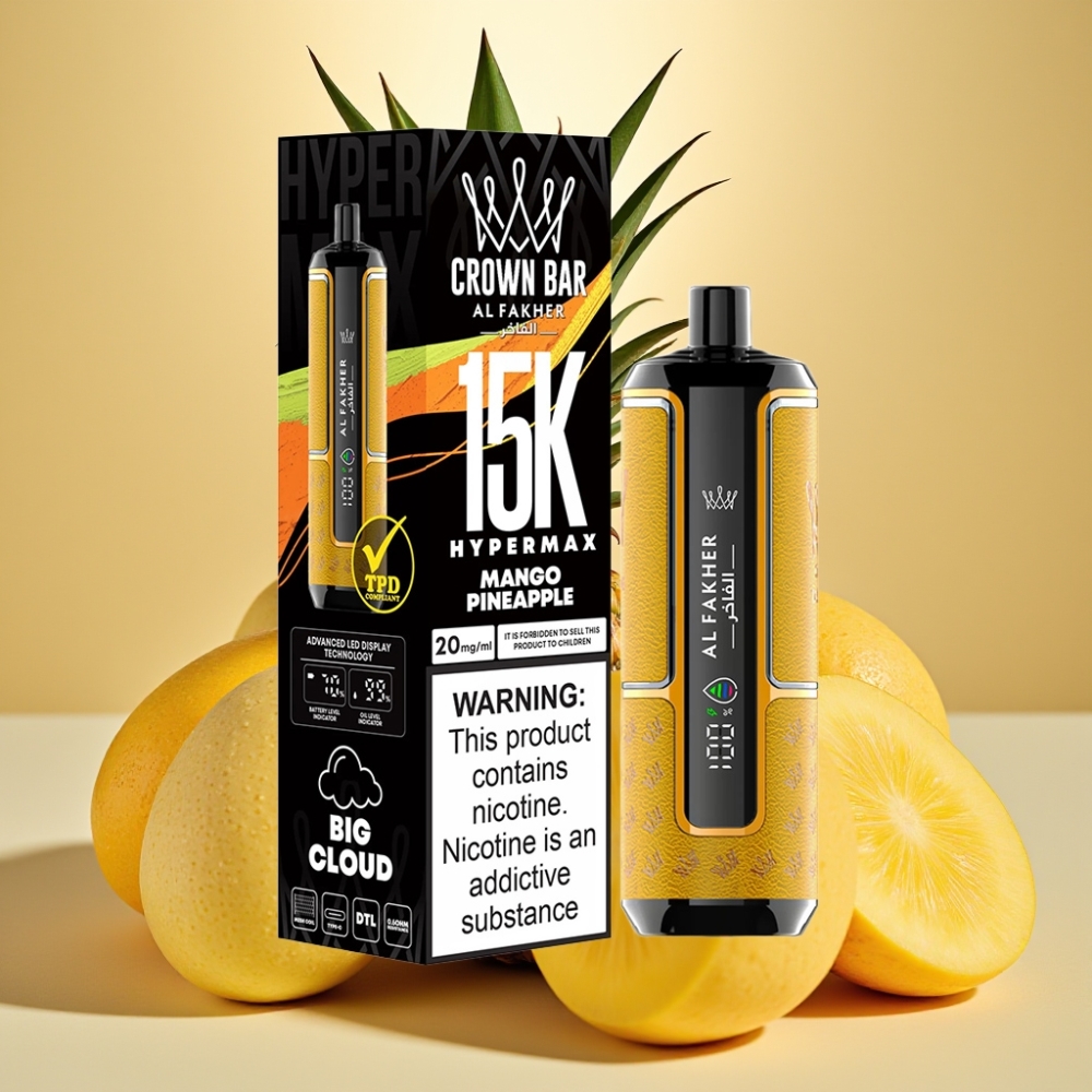 Al Fakher Crown Bar 15K Hypermax Jednokratna Vape Pen – Mango Ananas (22ml 600mAh Type-C DTL 6mg/ml)