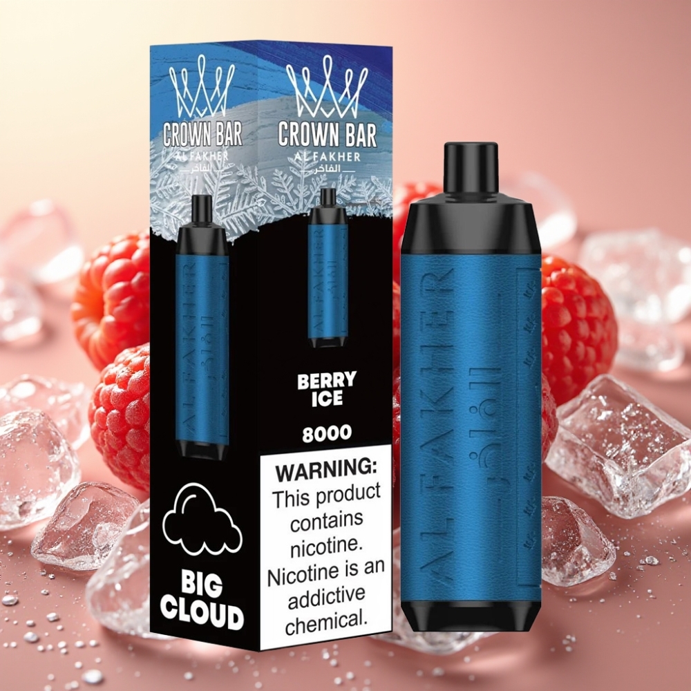 Al Fakher Crown Bar 8000 Cristal Jednokratna Vape 600mAh 18ml 5mg 06ohm Jagoda Led