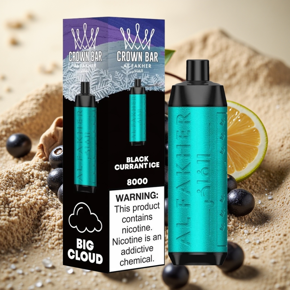 Al Fakher Crown Bar 8000 Crystal Jednokratna Vape 600mAh 18ml 5mg 06ohm Crni Ribizl Led