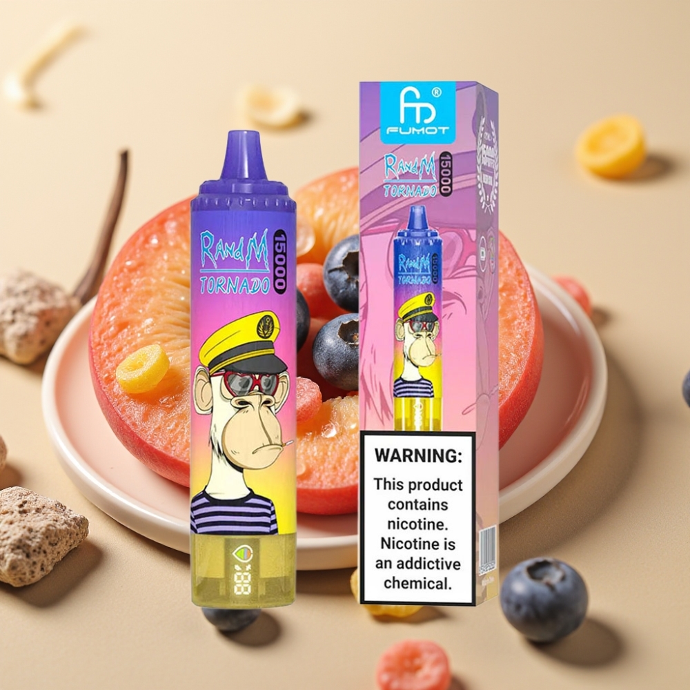 Fumot RandM Tornado 15000 Puffs 25ml 850mAh Mesh 09 Ohm USB-C LCD Breskva Borovnica Bombona