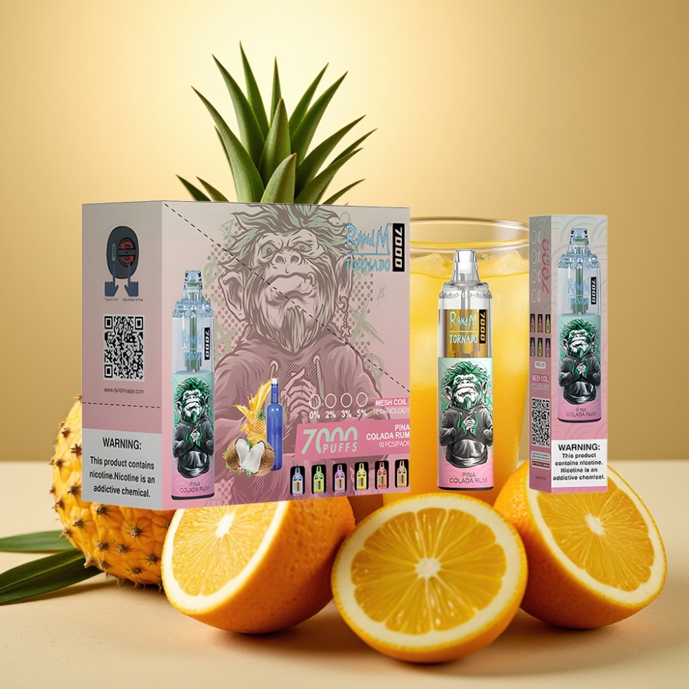 Fumot Tornado 7000 Pufova 14ML 850MAH Mrežasti Užar Tip-C RGB Pina Colada Rum Zrak-Podesiv