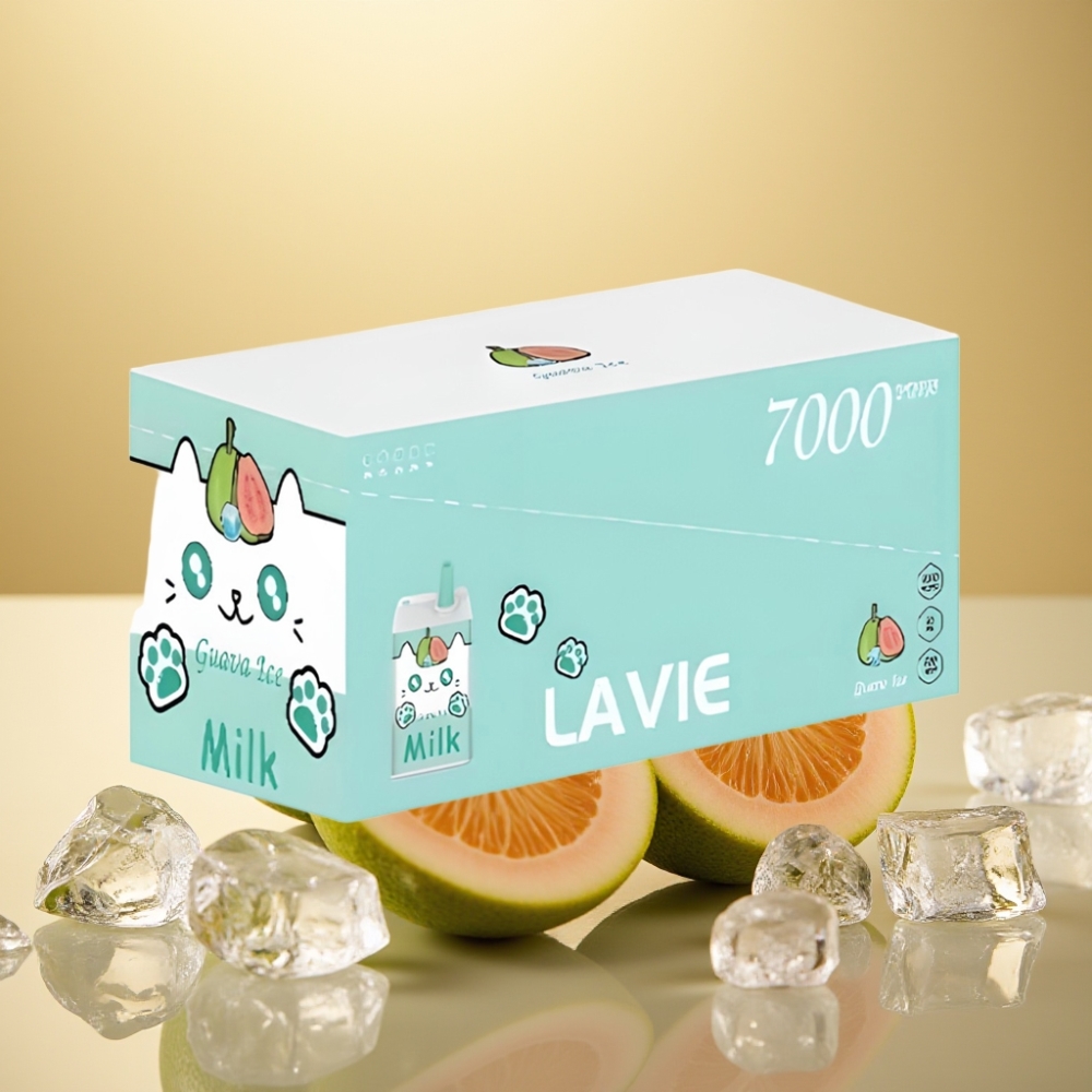 LAVIE Milk 7000 Pufova Težina 0058 kg Dimenzije 37×34×65 cm Okus Guava Led i Lavie Milk 7000 Pufova Jednokratna Vape Guava Led