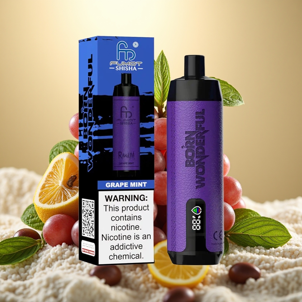 RandM Fumot Shisha 10000 Puffs 18ml LED Type-C 05 Nikotina Grožđe Menta