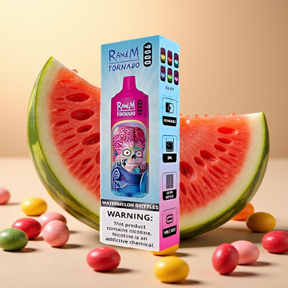 RandM Tornado 9000 Puffs 850mAh 18mL Mesh Coil RGB Display Lubenica Skittles