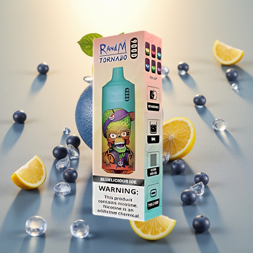 RandM Tornado 9000 Puffs 850mAh 18mL Mesh Coil RGB Plavi Ledeni