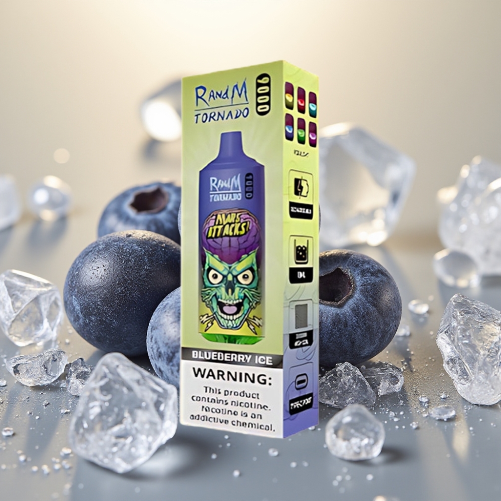 RandM Tornado 9000 Puffs 850mAh 18mL Mrežasti Coil RGB Borovnica Led