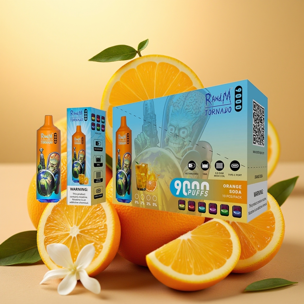 RandM Tornado 9000 Puffs 850mAh 18mL Mrežasti Coil RGB Orange Soda