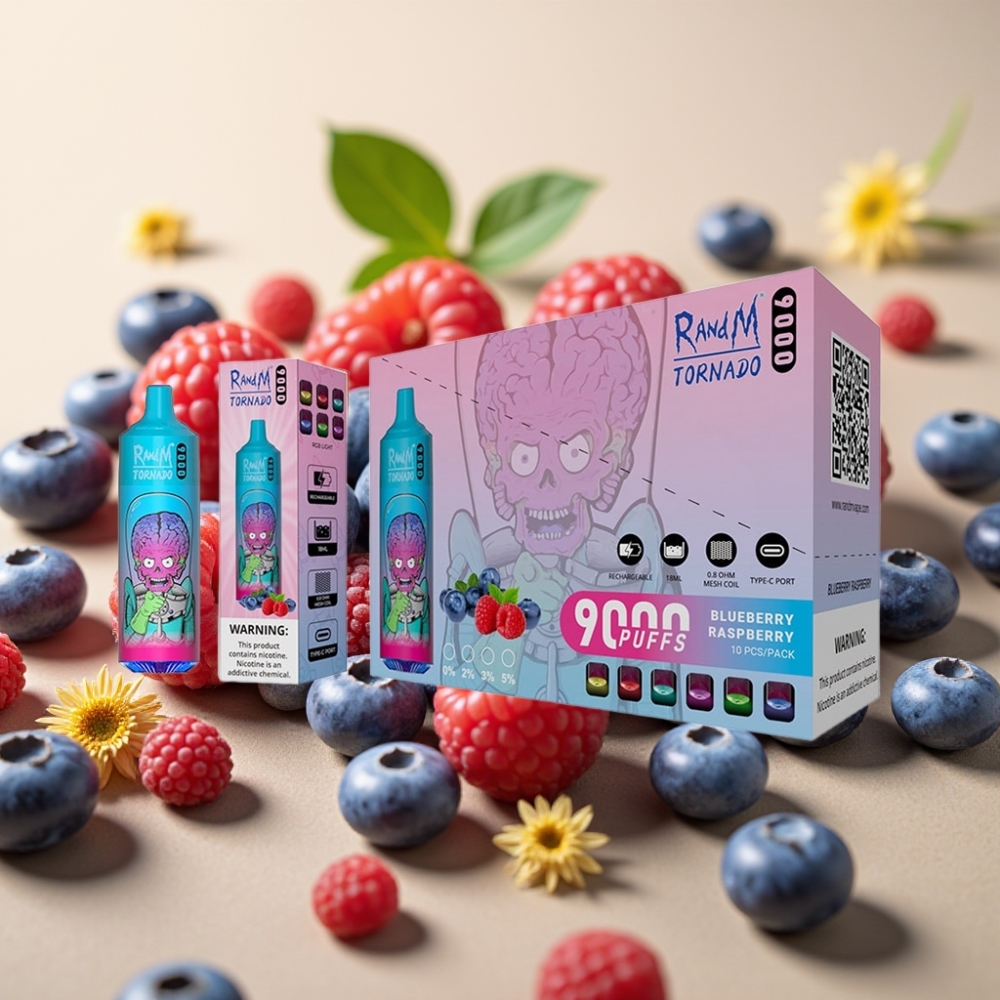 RandM Tornado 9000 Puffs 850mAh 18mL Mrežni Coil RGB Borovnica Malina