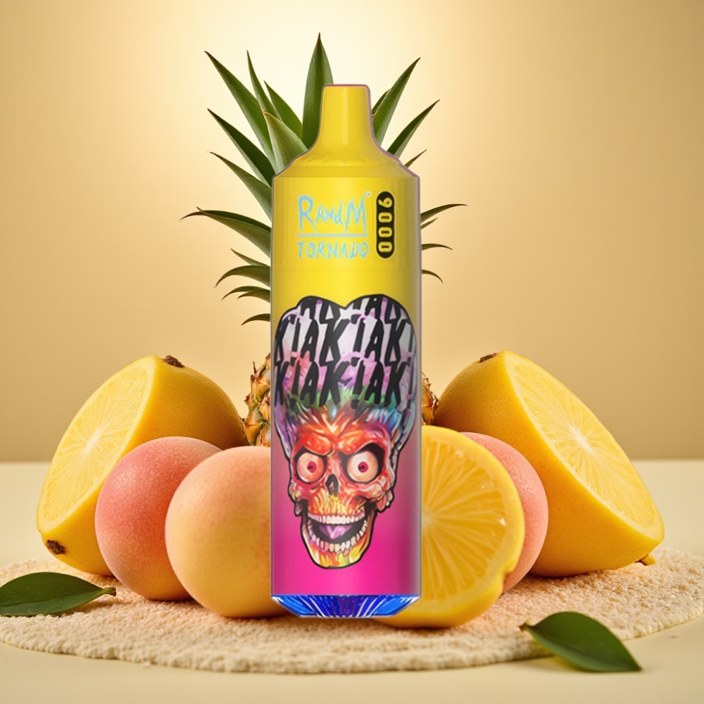 RandM Tornado 9000 Pufova 850 mAh Punljiva 18 mL Mrežasti Zavoj RGB Ekran Breskva Mango Ananas