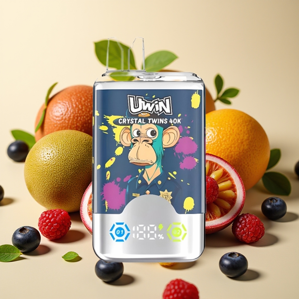 UWIN Crystal Twins 40000 Puffs Dvostruki Okus 06 Ohm 850mAh Type-C 32ml Kiwi Marakuja Guava Borovnica Malina
