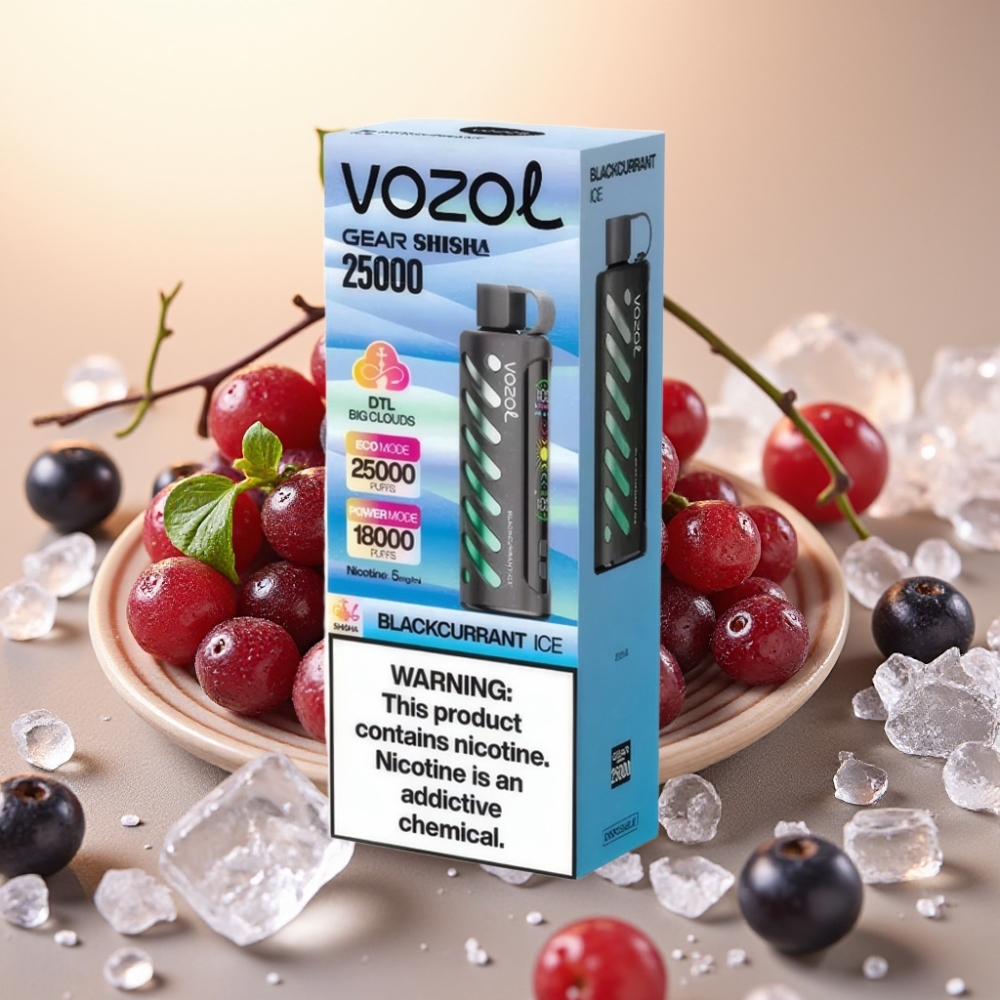 VOZOL Gear Shisha 25000 Puffs 1000mAh 5mg/ml Dual Mesh Crni Ribizl Led