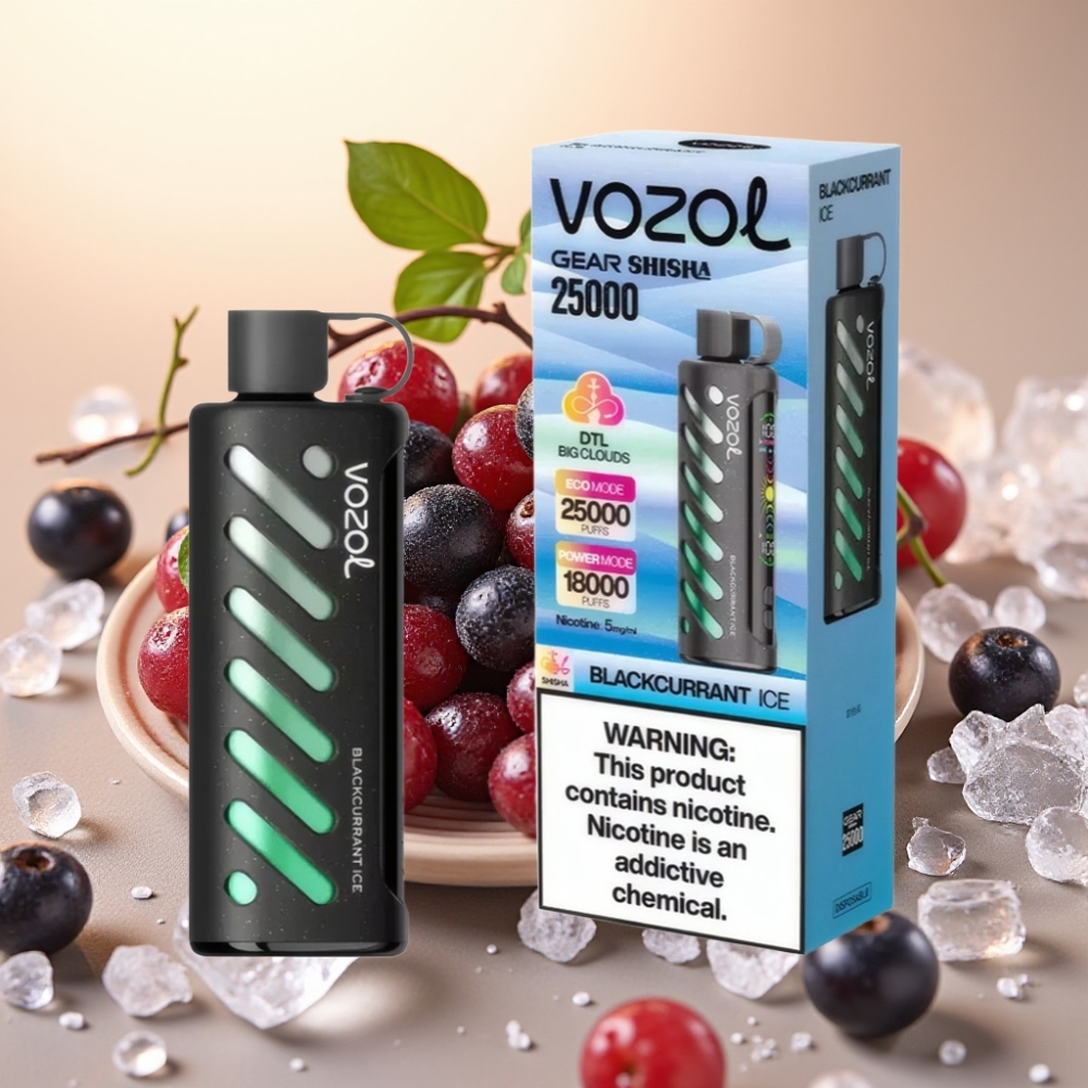 VOZOL Gear Shisha 25000 Puffs 1000mAh 5mg/ml Dual Mesh Crni Ribizl Led