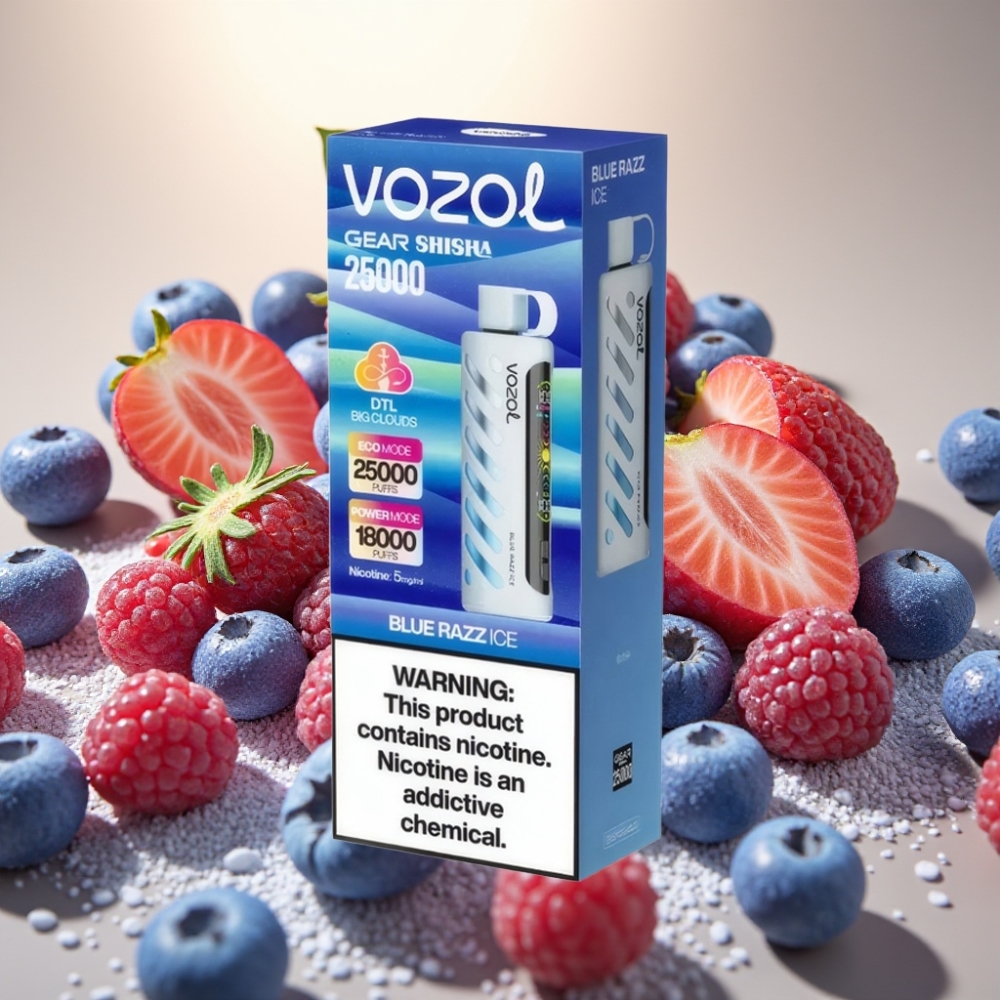 VOZOL Gear Shisha 25000 Puffs SiLC Tech Dual Mesh Plavi Razz Led