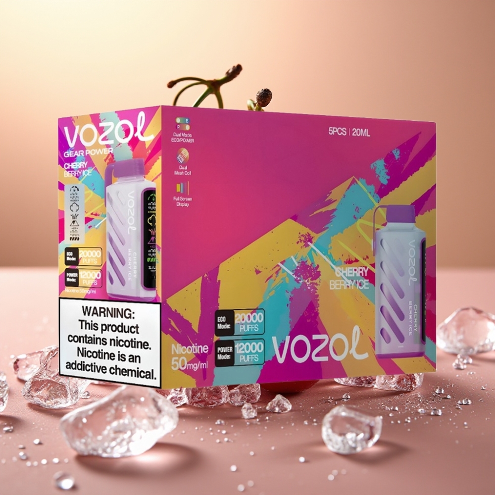 VOZOL Gear Snaga 20000 Puffs SiLC Tech Dual Mesh Coil Trešnja Bobica Led