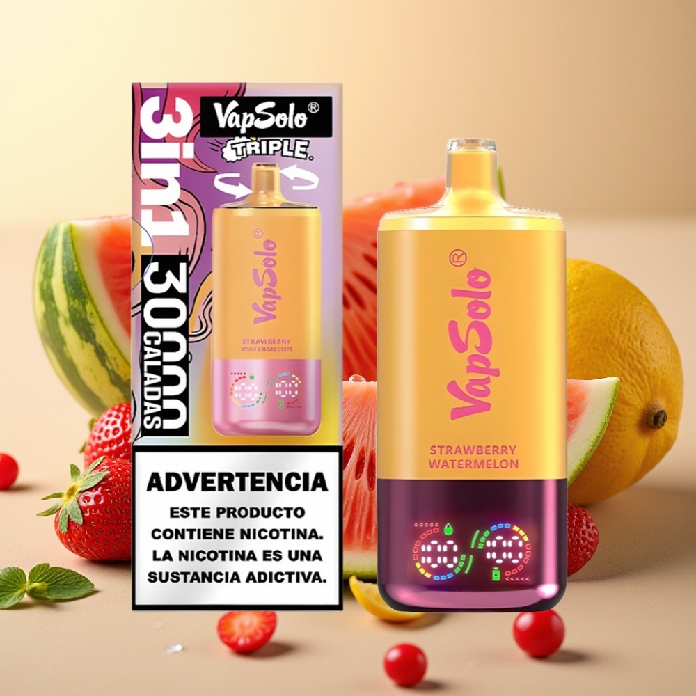 VapSolo Triple 30000 Puffs 40ml 20/50mg Tip-C Jagoda Lubenica  Limun Breskva