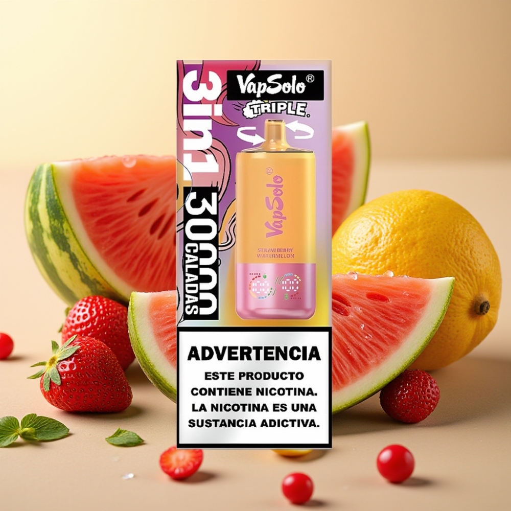 VapSolo Triple 30000 Puffs 40ml 20/50mg Tip-C Jagoda Lubenica  Limun Breskva