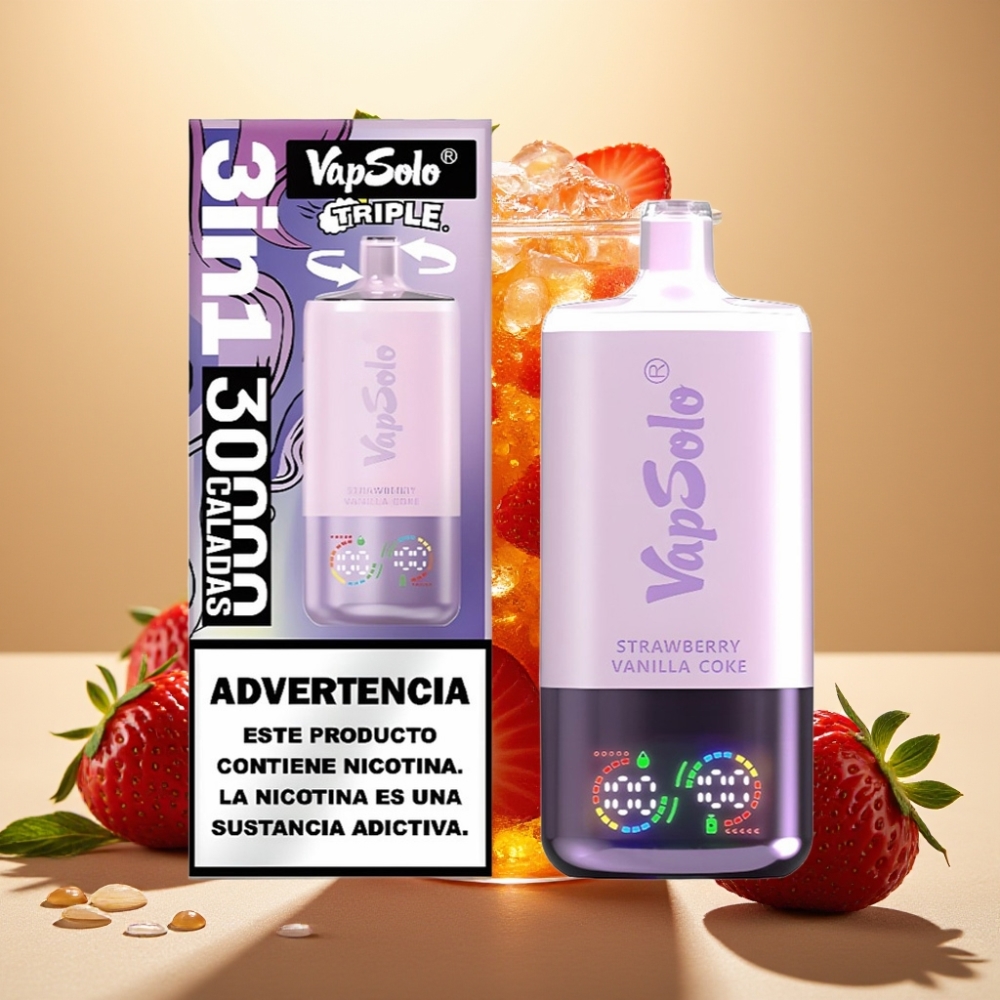 VapSolo Triple 30000 Puffs 40ml 20/50mg/jaglica Type-C Jagoda-Vanila Kola