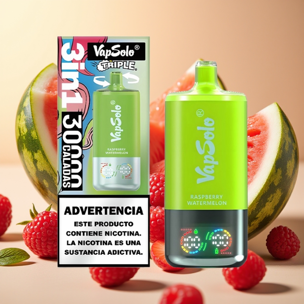VapSolo Triple 30000 Puffs 40ml 20/50mg/ml Type-C Malina Lubenica