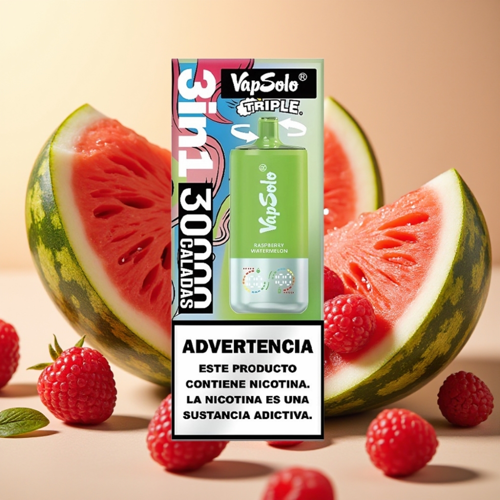 VapSolo Triple 30000 Puffs 40ml 20/50mg/ml Type-C Malina Lubenica