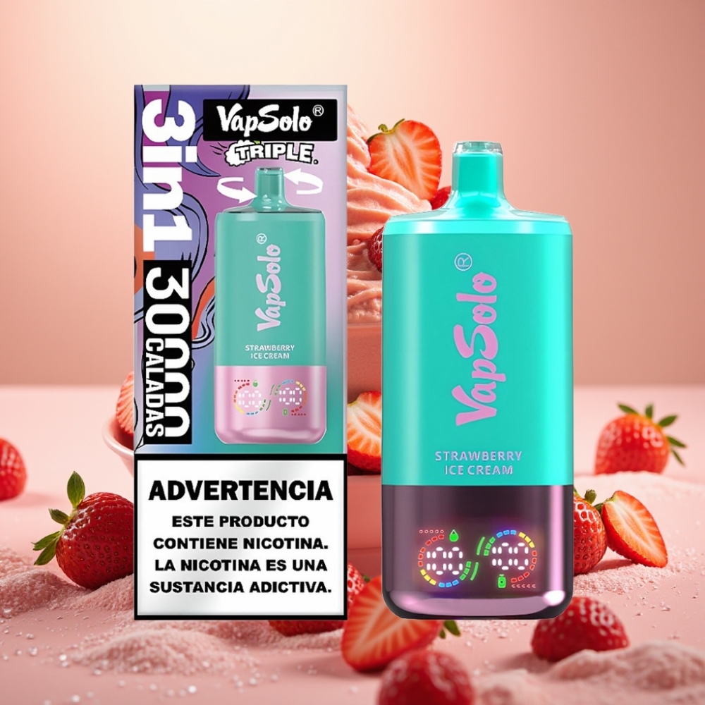 VapSolo Triple 30000 Puffs 40ml 3 Tankova Type-C Jagoda Sladoled
