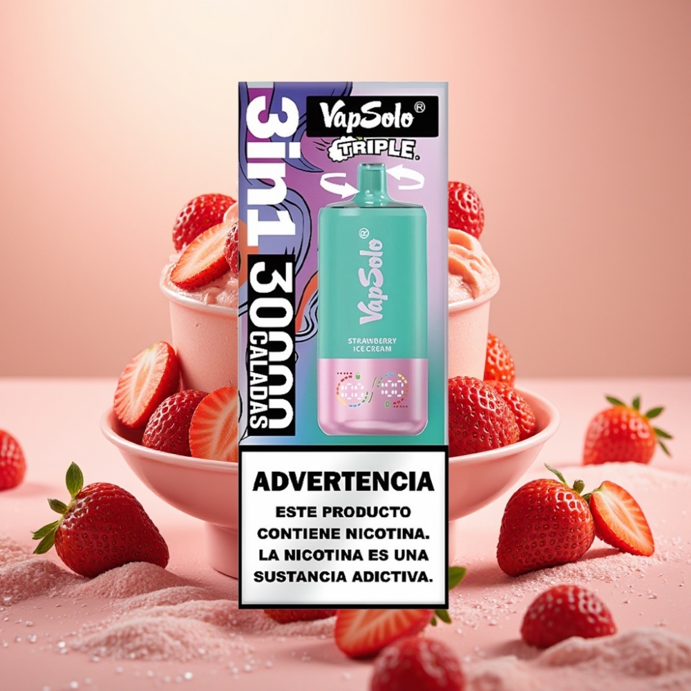 VapSolo Triple 30000 Puffs 40ml 3 Tankova Type-C Jagoda Sladoled