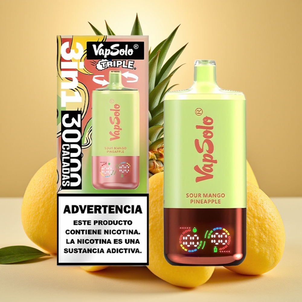 VapSolo Triple 30000 Puffs 40ml Kiselo Mango Ananas Tip-C