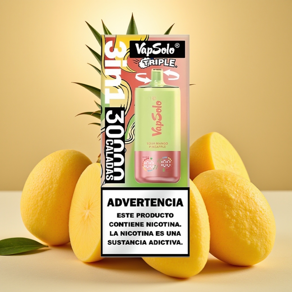 VapSolo Triple 30000 Puffs 40ml Kiselo Mango Ananas Tip-C