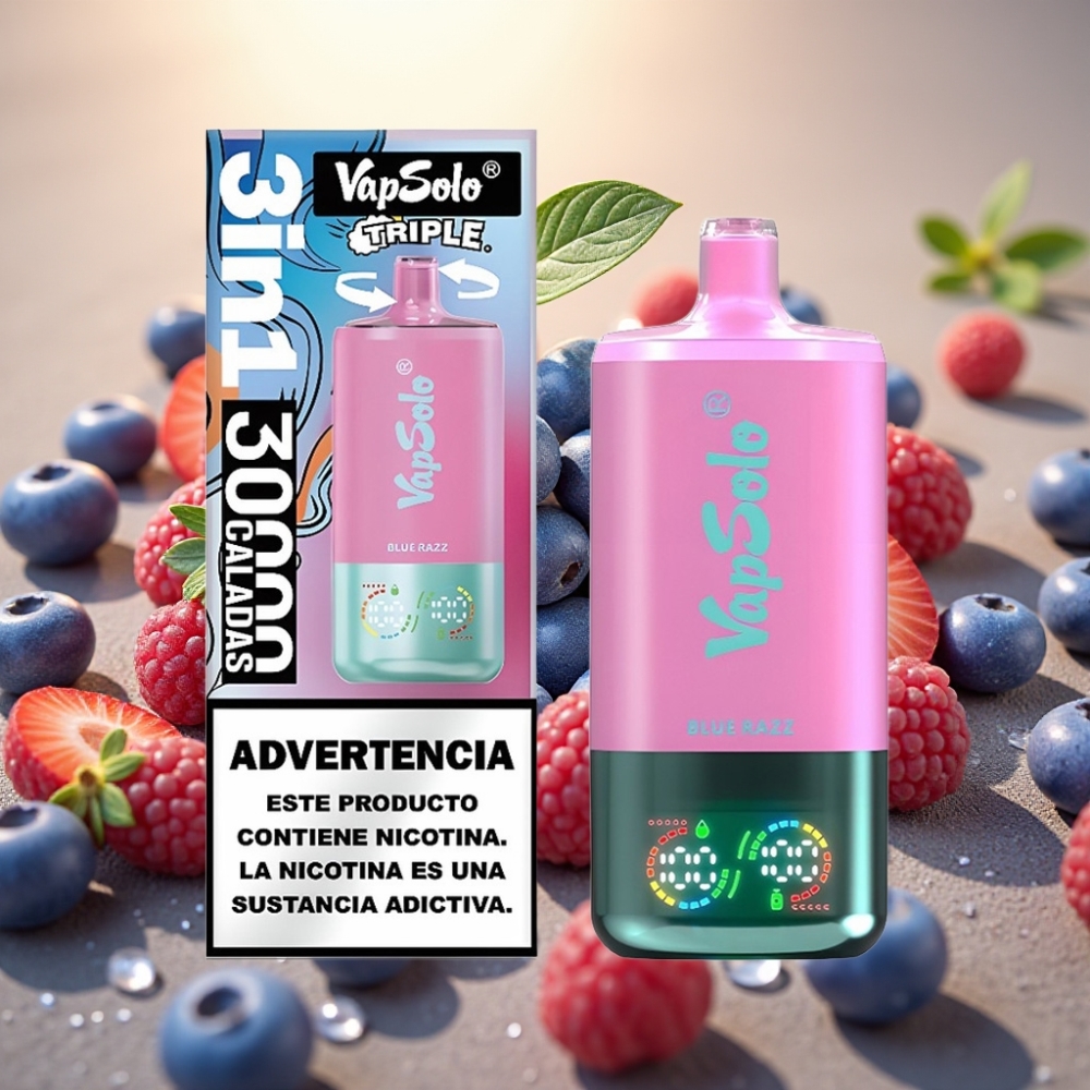 VapSolo Triple 30000 Puffs 40ml Plava Malina Tip-C 3 Spremnika
