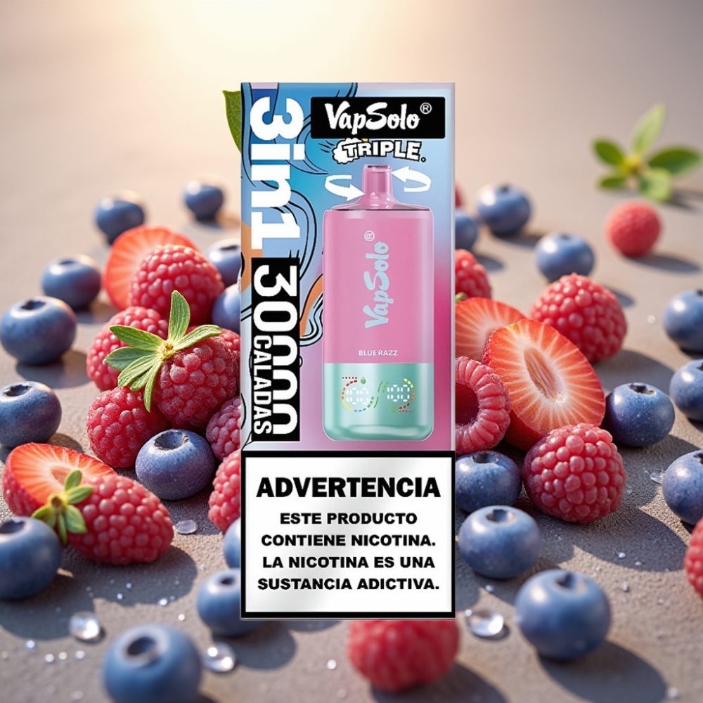 VapSolo Triple 30000 Puffs 40ml Plava Malina Tip-C 3 Spremnika