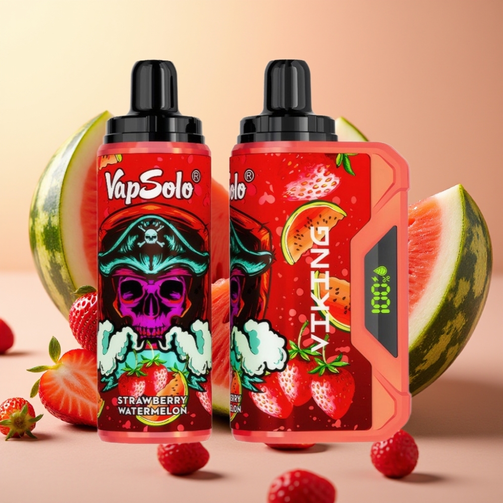 VapSolo VIKING 12000 Pufova Jednokratna E-cigareta 22ml Jagoda Lubenica Tip-C LED