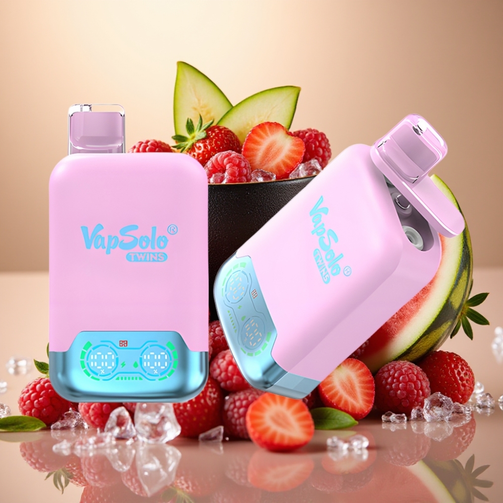 Vapsolo Twins 20000 Puffs 40ml 50mg/ml Tip-C Crni Led Zmaj Voće Jagoda & Malina Lubenica
